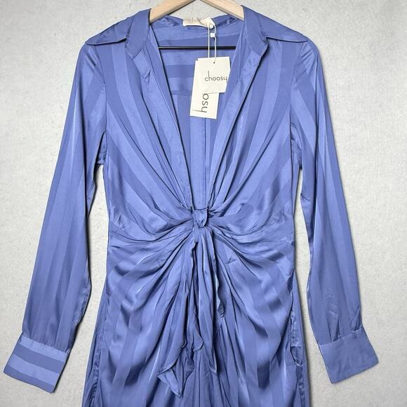 Choosy Lafayette Womens Blue Striped Jumpsuit Pockets Front Tie Comfort Size 2 - Picture 3 of 13